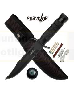Survivor K-HK-695B Black Double Reverse Serrated Blade w Survival Kit