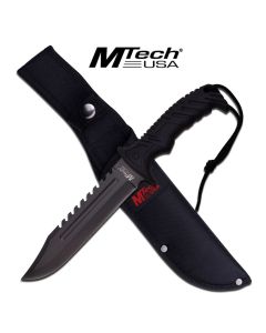 M-Tech K-MT-20-57BK Black Rubber Handle Sawback Knife