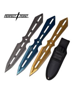 Perfect Point K-PP-120-3 Silver Blue & Yellow Thrower Knives