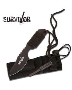 Survivor K-HK-106321B Black Paracord Wrapped Knife with Fire Starter