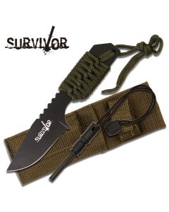 Survivor K-HK-106321G Green Paracord Wrapped Knife w Fire Starter